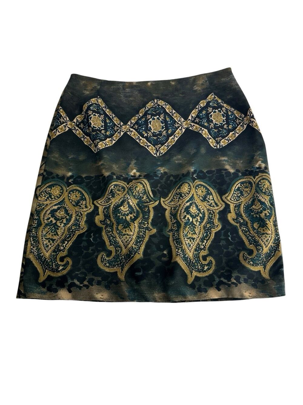 Dorothy Schoelen Platinum Womens Size 16 Paisley Cheetah Pencil Skirt Black Gold
